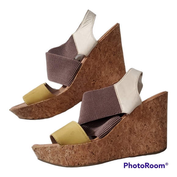 Reaction Kenneth Cole sole less stretchy cork platform wedge sandals heels 9 M - Picture 1 of 15